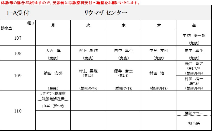 外来担当医表